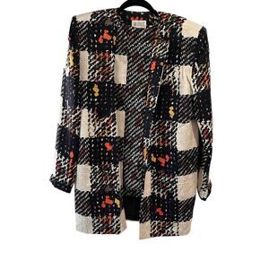 Vintage 100% SILK Jacket & Blouse Set Size 12 80s Retro Shoulder Pads 2 piece